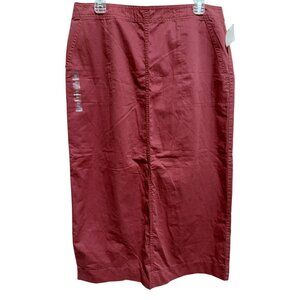 Old Navy Brick Red Cotton Maxi Skirt S 12 Side & Back Pockets, Zipper & 15" Slit